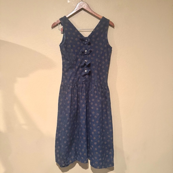 Vintage Mizz Lizzy Denim Fit & Flare Medallion Print Midi Dress Blue Size 7/8 - Picture 8 of 8